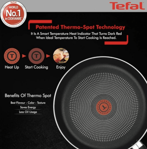 Tefal Delicia Powerglide Non-Stick Tawa 26 cm, Kadhai 24 cm, Fry 24 cm with Lid, Spatula (Pack of 4, Black), Standard, (B154S584) - Image 4